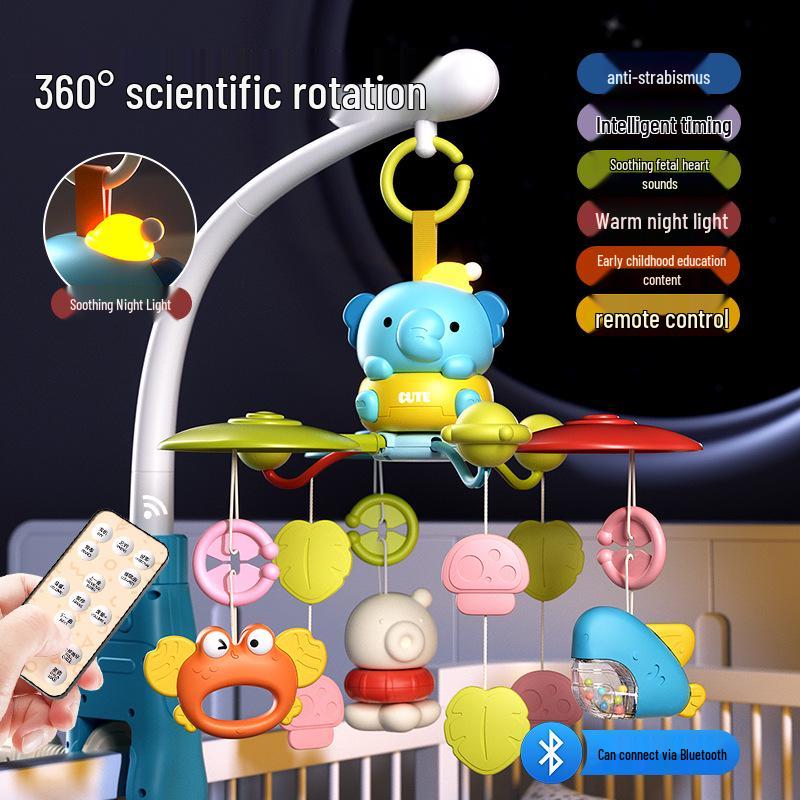 Electric Rotating Elephant Crib Mobile with Music and Remote for Infant Soothing and Early Education