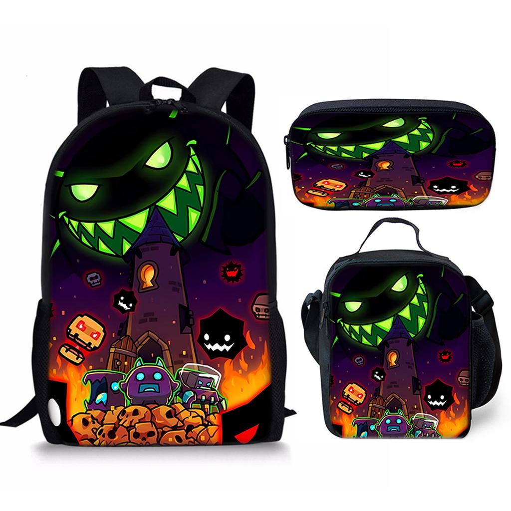 Hip Hop Popular Funny Geometry Dash 3D Print 3pcs/Set pupil School Bags Laptop Daypack Backpack Crossbody Lunch bag Pencil Case