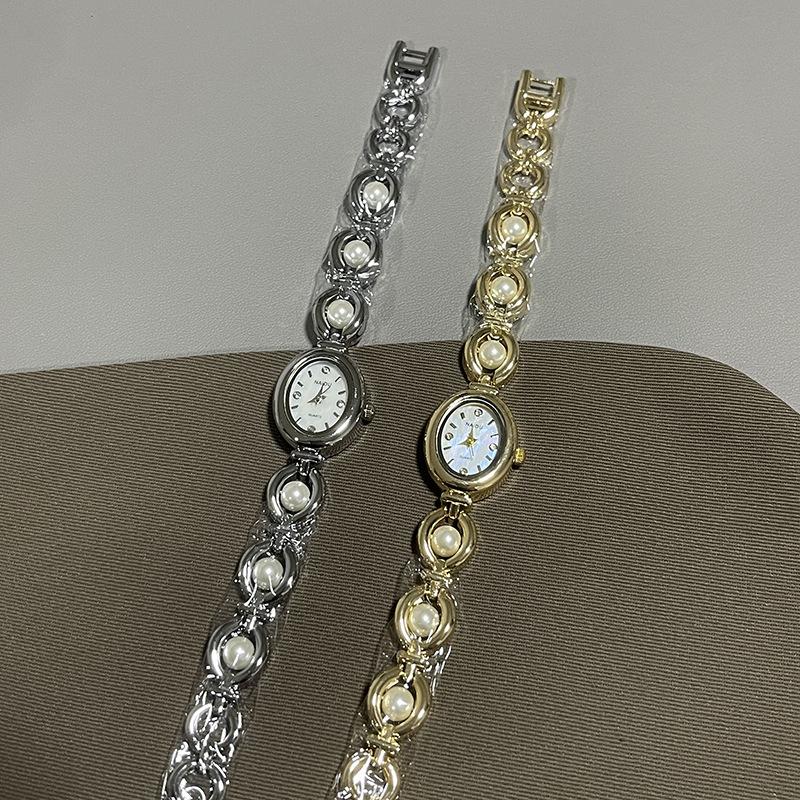 Bracelet Watch Women'S Oval Steel Belt Medieval Light Luxury Imitation Pearl Watch Temperament