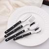 16 Pieces Color Handle Flatware Eating Utensils, Stainless Steel Tableware Rivet ABS Handle Design, Knives Forks Spoons for Home, Service for 4