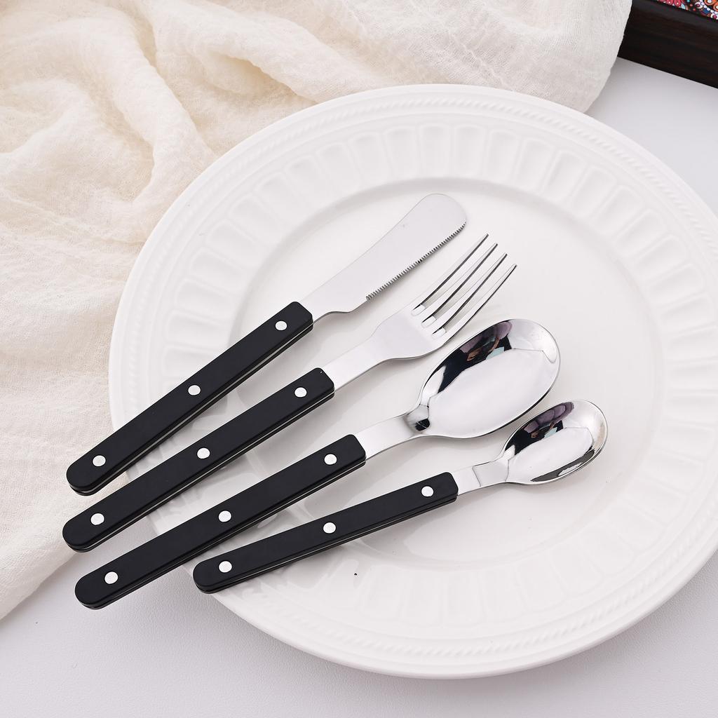 16 Pieces Color Handle Flatware Eating Utensils, Stainless Steel Tableware Rivet ABS Handle Design, Knives Forks Spoons for Home, Service for 4