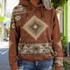 Women's casual fashion round neck pullover hoodie Western ethnic style retro print women's sweater hoodie