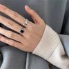 Oval black agate ring, old fashion ring, personalized Korean version ins niche design sense index finger ring