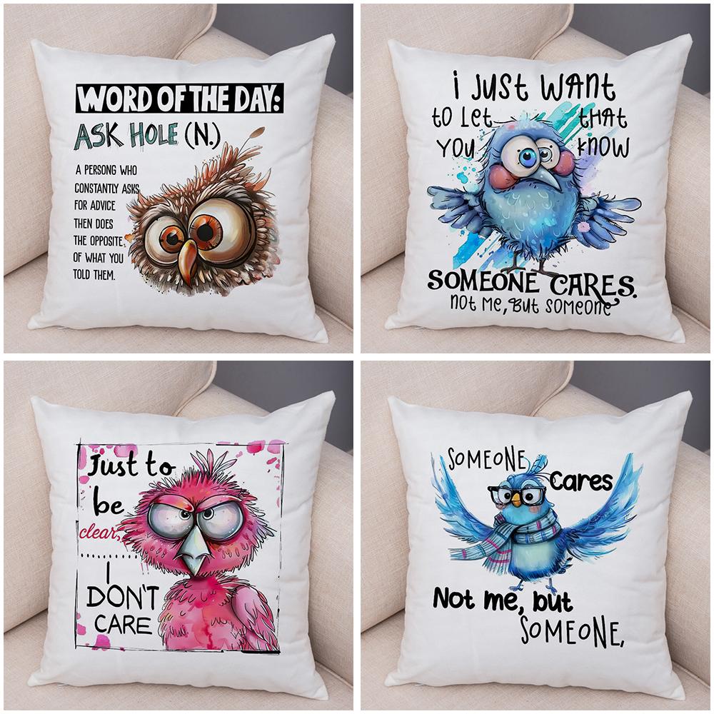 Sassy Bird Character Pillowcase Double Print Humorous Avian Design Cushion Cover Soft Plush Witty Bird Theme Pillowcase