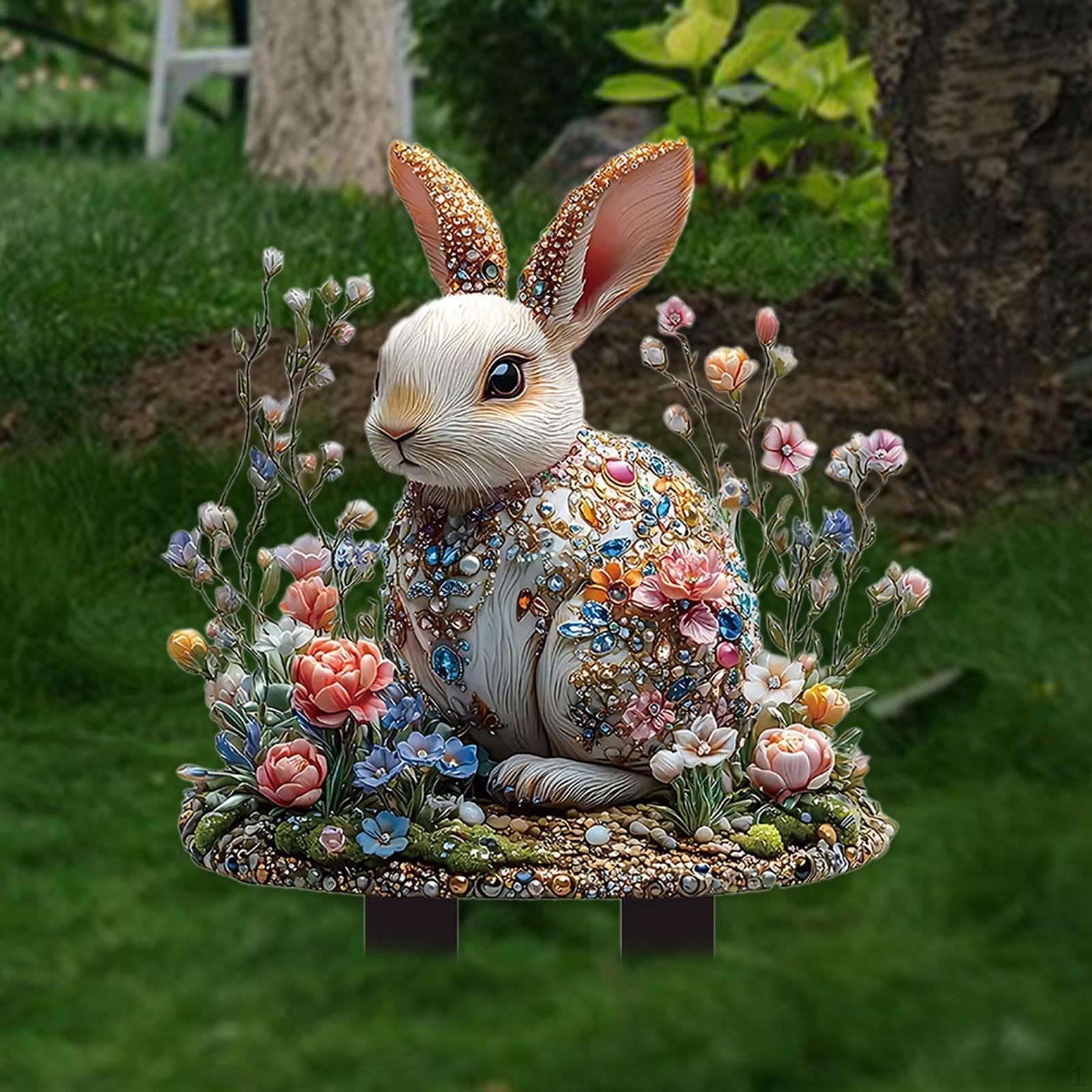 

Знак пасхального сада с колышком для использования на открытом воздухе, акриловые украшения для клумб и кашпо 1x Rabbit