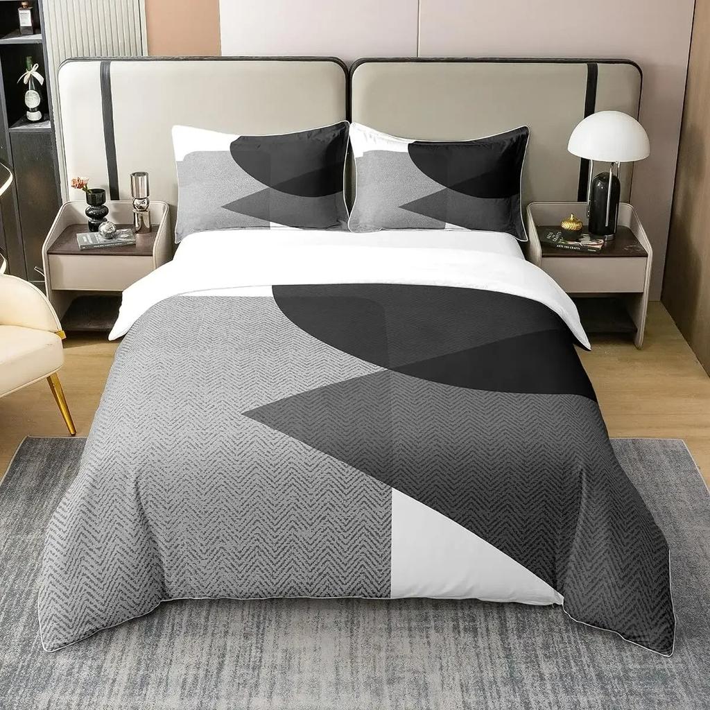 Geometric Duvet Cover For Boys Comforter Cover Set Twin Size Strip Lines Bedding Set With 2 Pillow Case 3Pcs Bedroom Decor