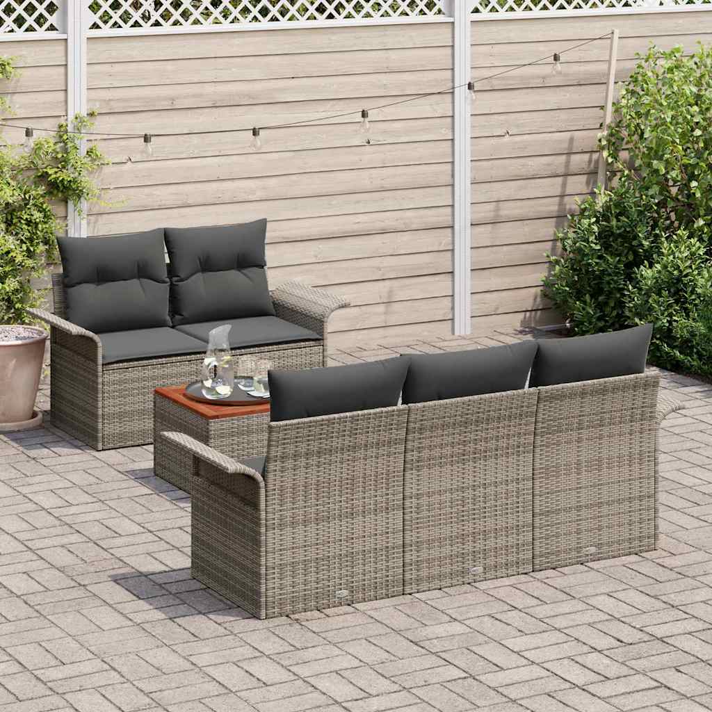 Garden Sofa Set with Cushions 6 Pcs Grey Poly Rattan