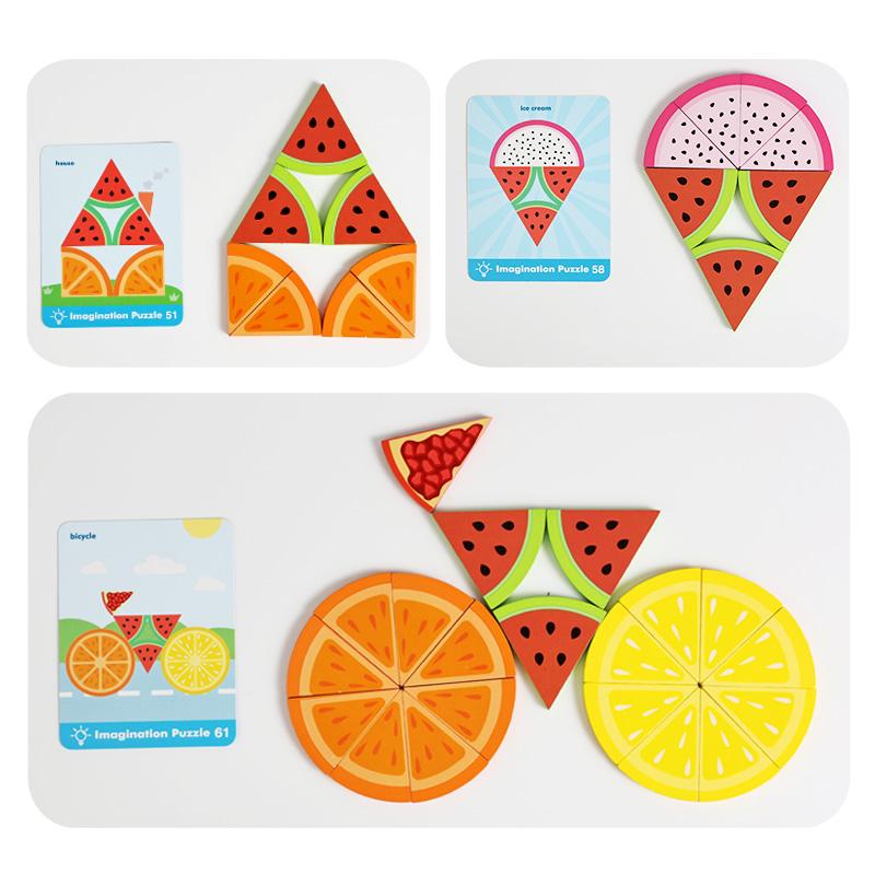 Montessori Wooden Toys 3D Jigsaw Puzzle Tangram Math Toys Baby Hand Grasp Board Shape Match Puzzle Educational Fruit vegetable