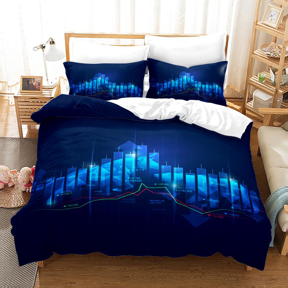 Stock Market Duvet Cover Wall Street Finance Polyester King Size Bedding Set for Financial Enthusiast 70x133cm 2pcs