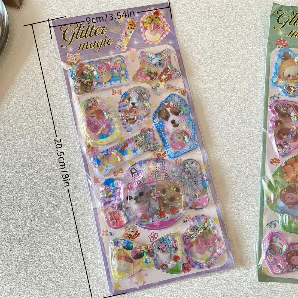 New Sequin Design 3D Shake Sticker PVC Removable Y2K Retro Sticker Kawaii Personalized Design Bear Bunny Sticker