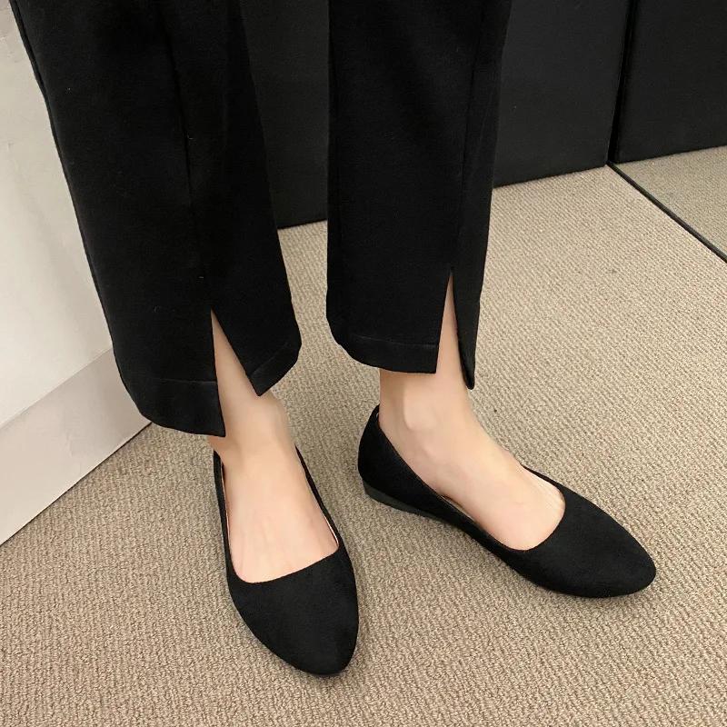 2025Women Flats Slip On Candy Color Woman Boat Shoes Black Faux Suede Ladies Ballet Flats