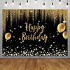 Luxury Black Gold Happy Birthday Background Cloth Polyester Photography Background for Outdoor Parties