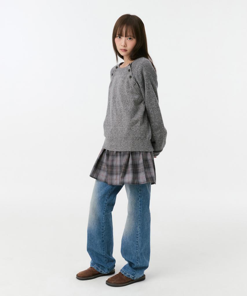 OHESHIO Button Detail Raglan Knit, Gray