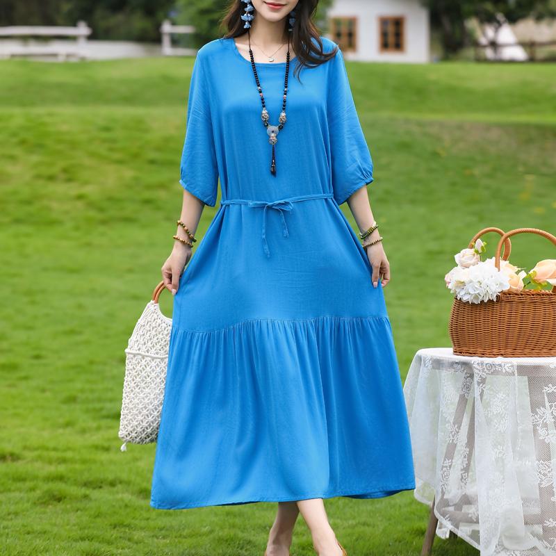 Women's Floral Print Maxi Dress, Tie Waist 3/4 Sleeve Casual Summer Dress (XL-5XL)