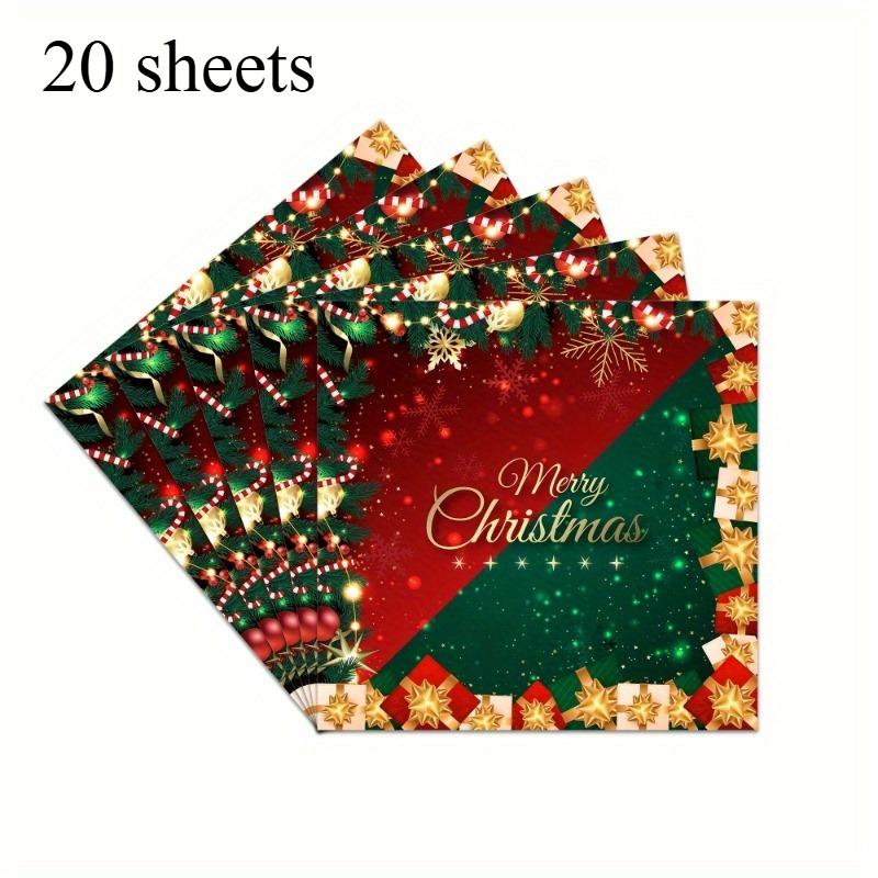 

20/40 листов Праздничные красные и зеленые рождественские бумажные салфетки со снежинками, подарочными бантами, надписью Merry Christmas, одноразовые салфетки