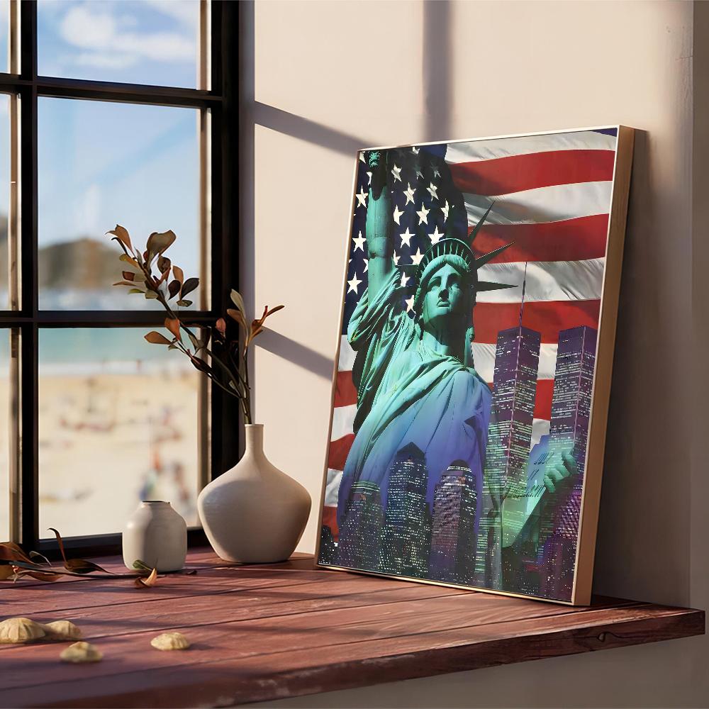Eagle American Flag Self-adhesive Art Poster Retro Kraft Paper Sticker DIY Room Bar Cafe Stickers Wall Painting