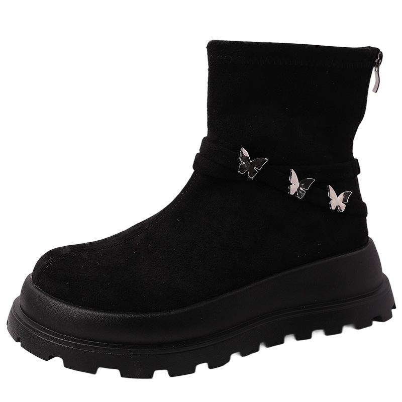 Butterfly thick-soled heightening short boots with Martin boots for women's new retro style autumn and winter temperament fashion boots