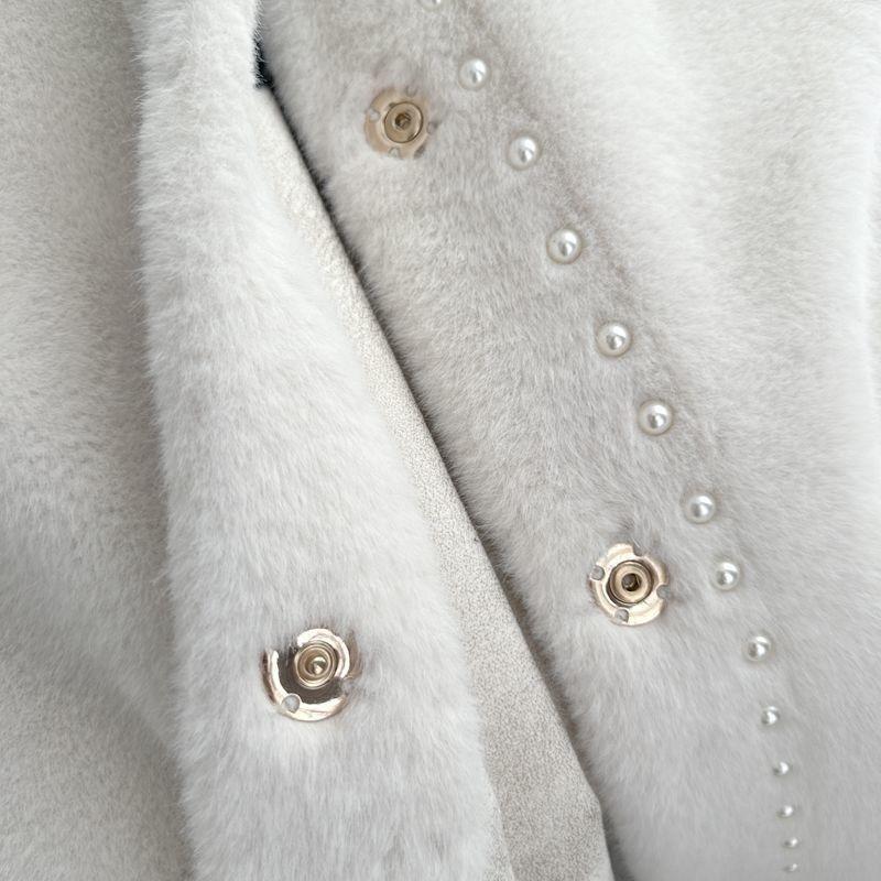 Winter new fashion light luxury pearl fur integrated long coat women's coat loose warm thickened