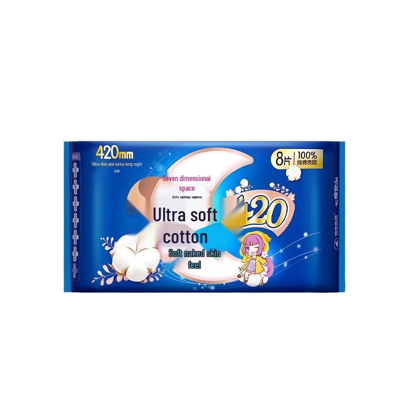 Seven Degrees Space Cotton Soft Sanitary Napkins, Night Use, 420mm, 8 Count