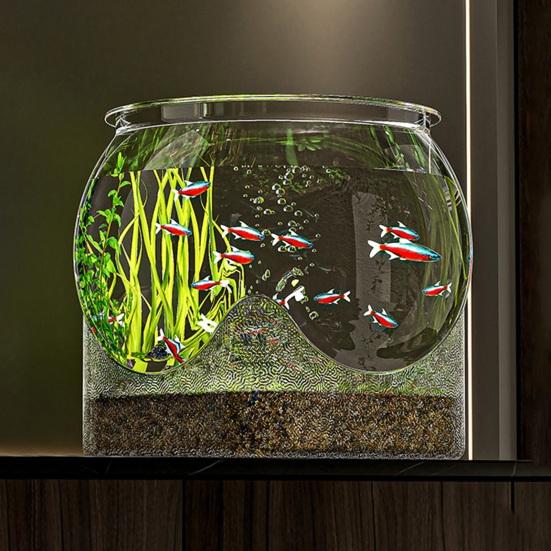 Průhledná kulatá akvarijní mísa pro rybu Betta, zlatou rybku, želvu, plastové akvárium pro rybu Betta, stolní kulaté PET akvárium pro domácí a kancelářskou dekoraci