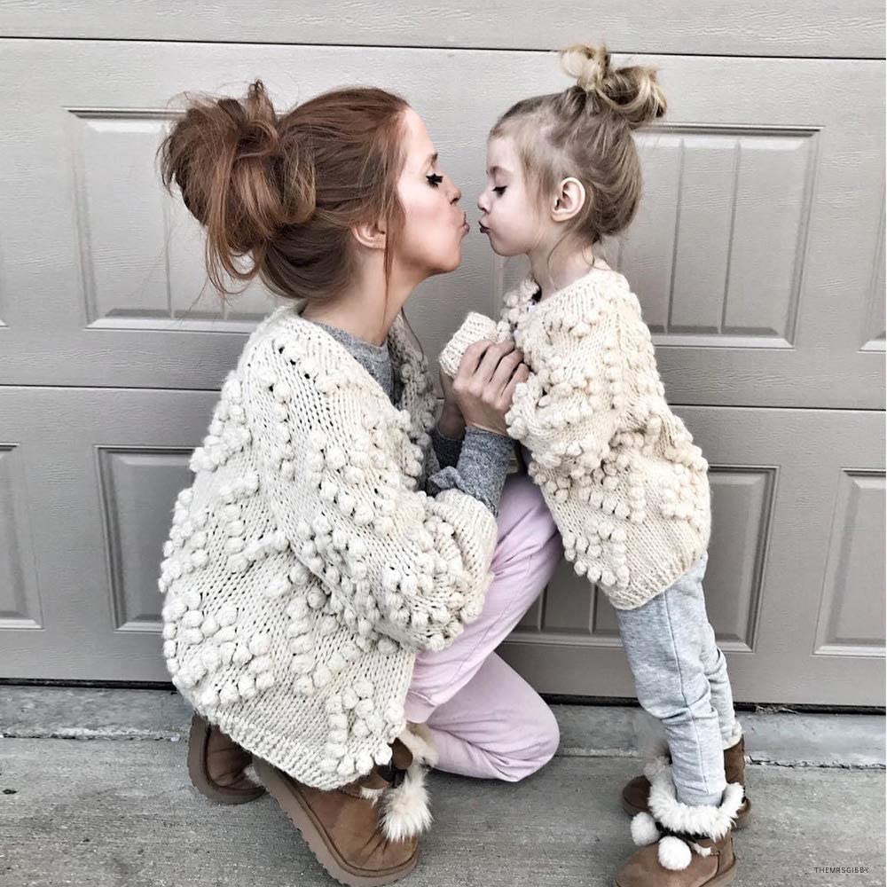 Chicwish Heart Knit Ivory Pom-Pom Cardigan,