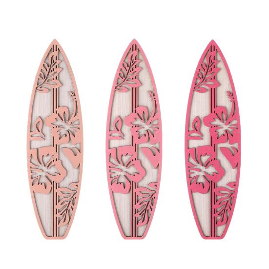 3Pcs/Set Wooden Hibiscus Surfboard Wall Decoration Farmhouse Rustic Surfboard Wall Art Home Bedroom Living Room Bathroom Wall Decorative Sign