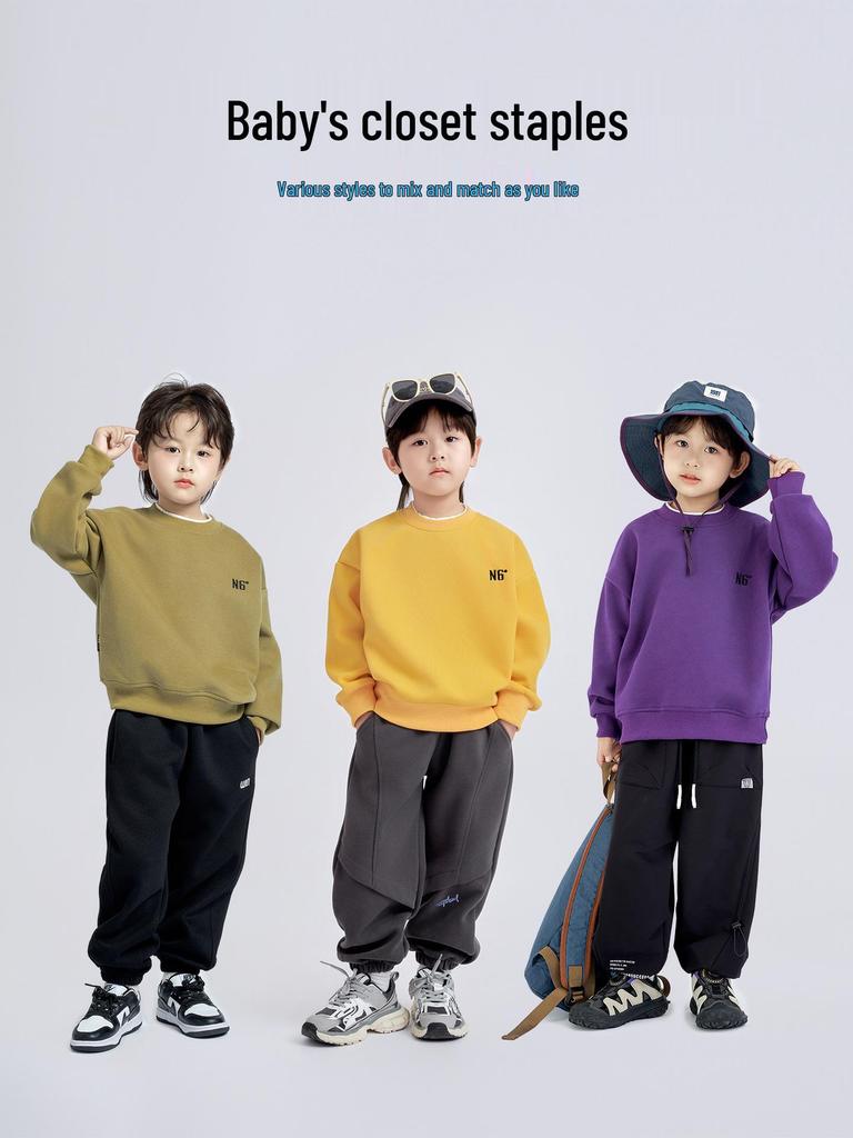 2025 Autumn Stylish Boys' Layered Two-Piece Spliced Sweatshirt T-Shirt, Long Sleeve Casual Top