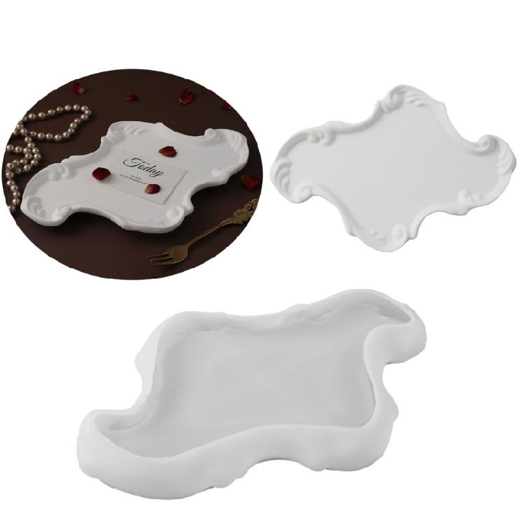 DIY Crystal Droplet Gypsum Cement Mold European Style Lace Relief Storage Tray Resin Mould Mirror Surface Silicone Molds