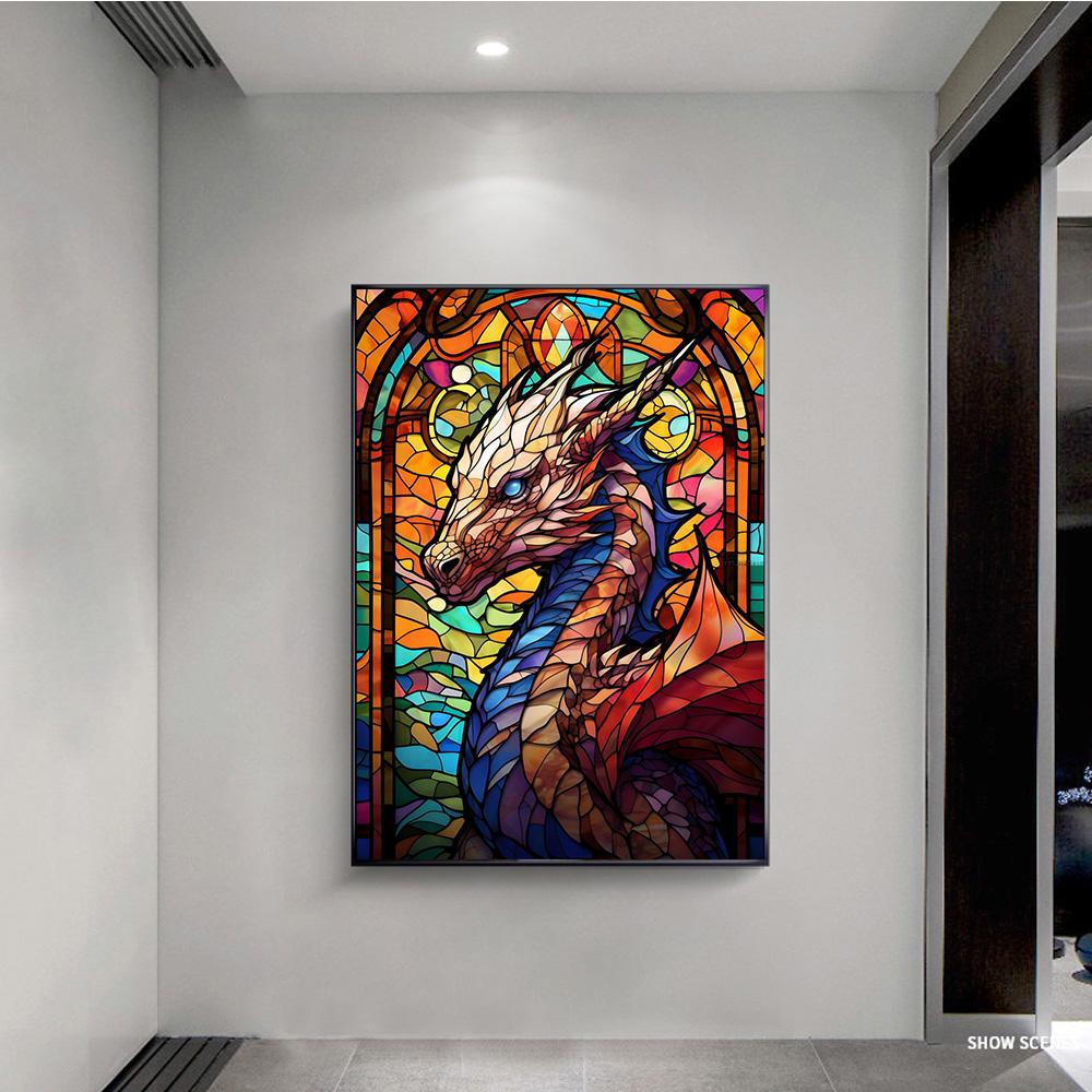 Stained Glass Animal Dragon Bird Shark Prints Poster Canvas Painting Modern Wall Art Pictures For Living Room Bedroom Home Decor