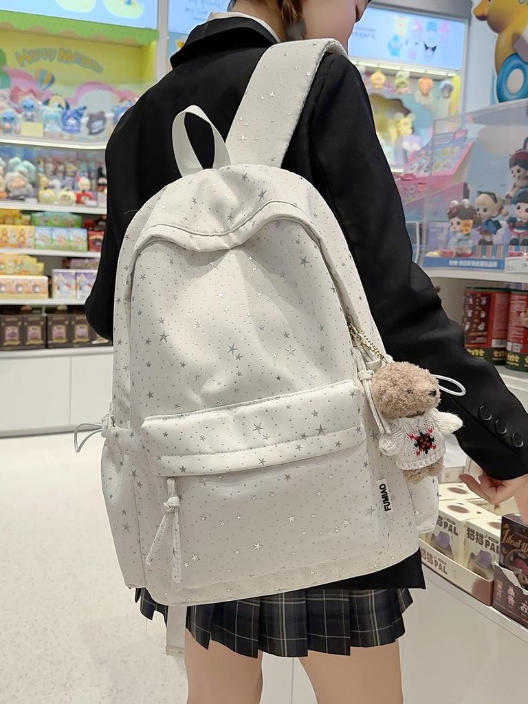 Star Pattern Girls Backpack With Polyester Lining For Travel And Daily School