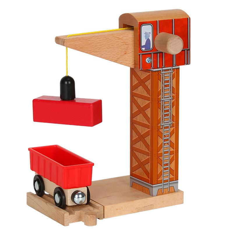Wooden Track Set Big Scene Crane Cargo Transport Assembly Accessories Kids Toys Compatible Wooden Over Three Years Old