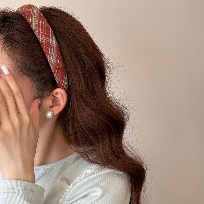 Retro College Checkered Hairband - Fresh, Sweet and Cute Headband for Girls - Sponge High-Crown Headband
