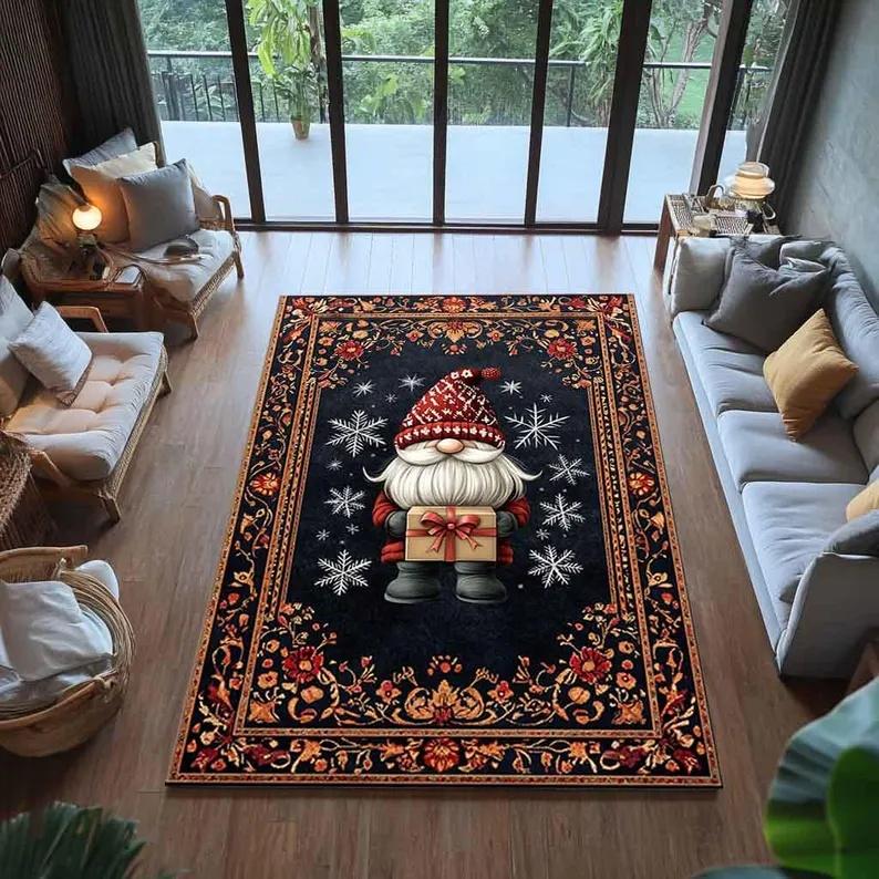 Santa Claus and Reindeer Christmas Carpet Santa Claus Christmas Carpet Retro Festival Fashionable Retro Christmas Non Slip Mat