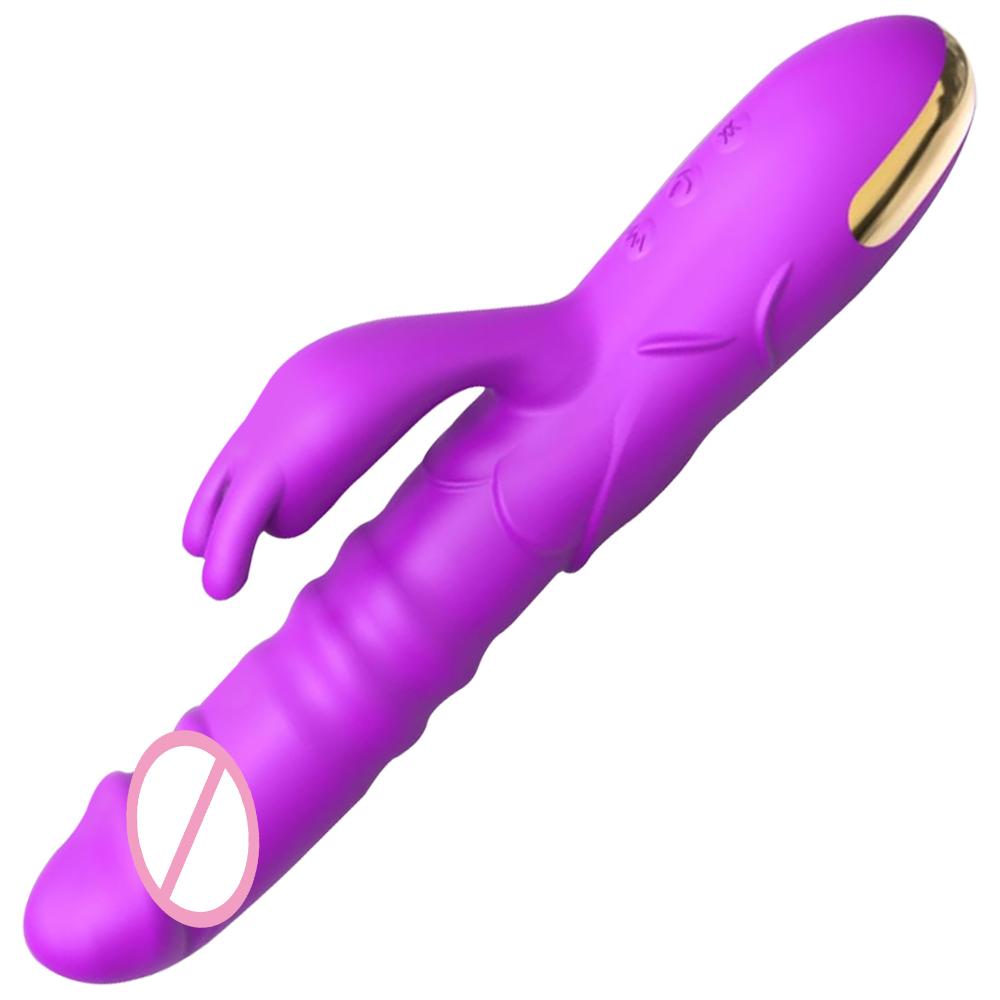 Rabbit Stretching Double Shock Dildo Vibrator Female Masturbation G Spot Clitoral Massage Stimulator Adult Sex Toy for Women