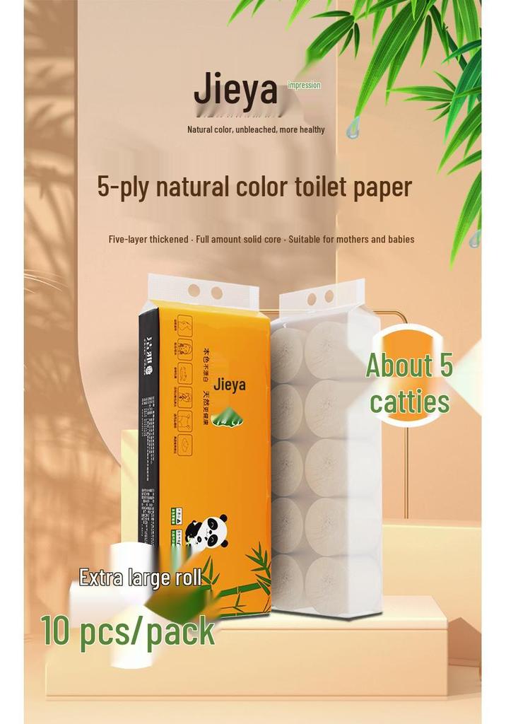 Jie Ya Bamboo Pulp Toilet Paper - 10 Thick Rolls, Economical Household Pack