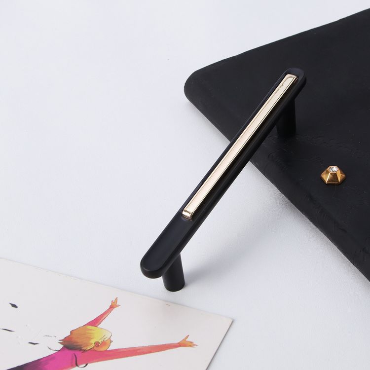 Modern Kitchen Cabinet Handles Wardrobe Door Pull Handle Zinc Alloy Bright Gold Black Drawer Single Hole Hardware Handle