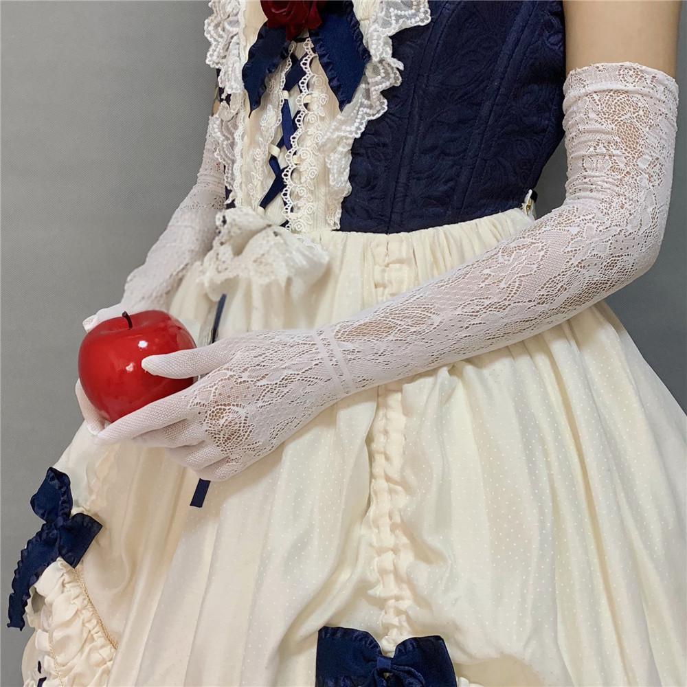 Damen Sexy Ausgeschnittenes Fischnetz JK Lolita Stil Spitze Floral Hochelastisch Lange Handschuhe Party Bühnenperformance Cosplay