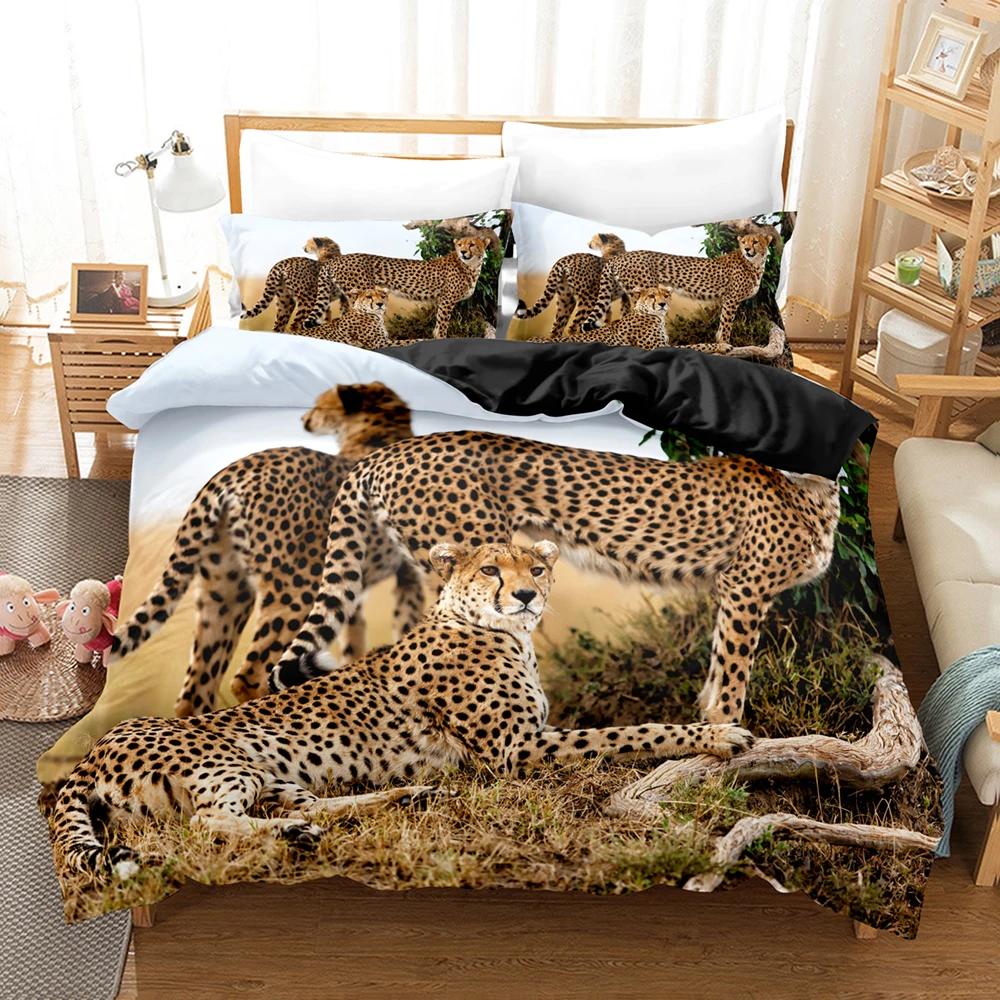 Leopard Print Soft Duvet Cover for King Plus Quen Sized Dimensions Bed, 3D Panther, Soft Duvet Cover,Quen Sized Dimensions,Double Warm Comforter