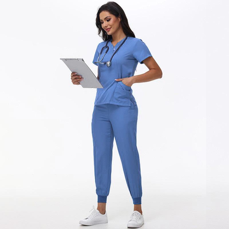 Women's Quick-Dry Short Sleeve Stretch Scrub Suit for Nurses and Beauty Salon