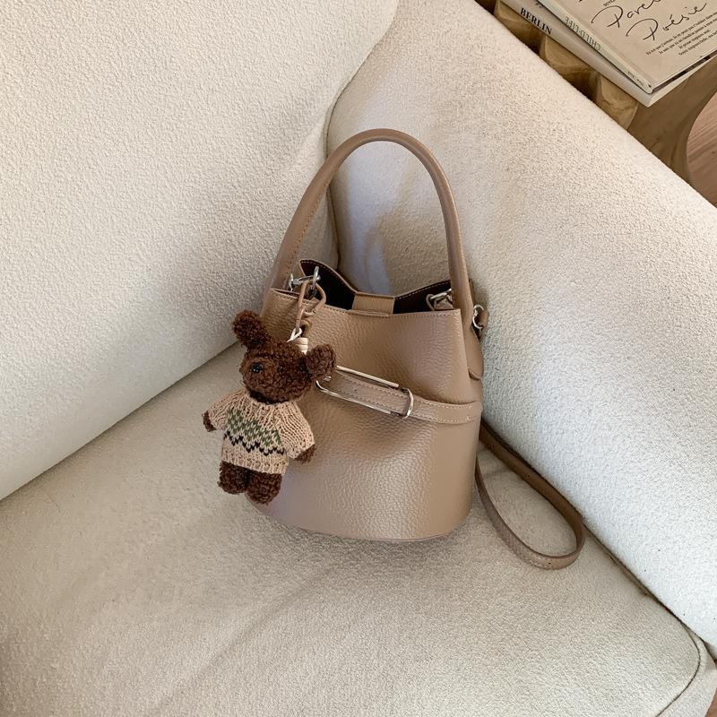 Litchi-pattern Handbag - Soft Leather Bucket Bag - Versatile Commuter Crossbody Bag