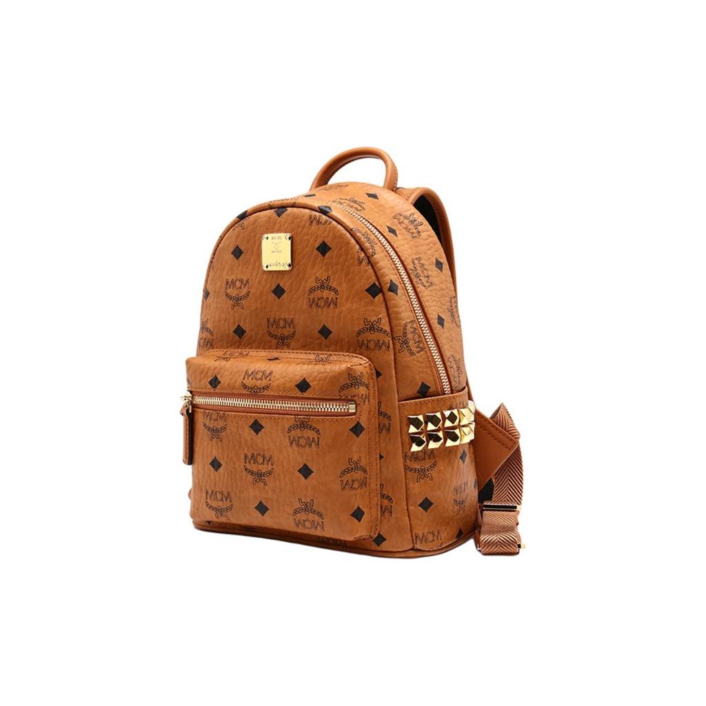 MCM Stark Classic Monogram Print Double-Sided Studded Canvas And Leather Backpack Unisex Backpack Brown Cognac MMKAAVE10CO001