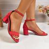 New Plus Size Open Toe Buckle Sandals Summer New Fashion Versatile Round Toe Open Toe Square Heel Pump Shoes