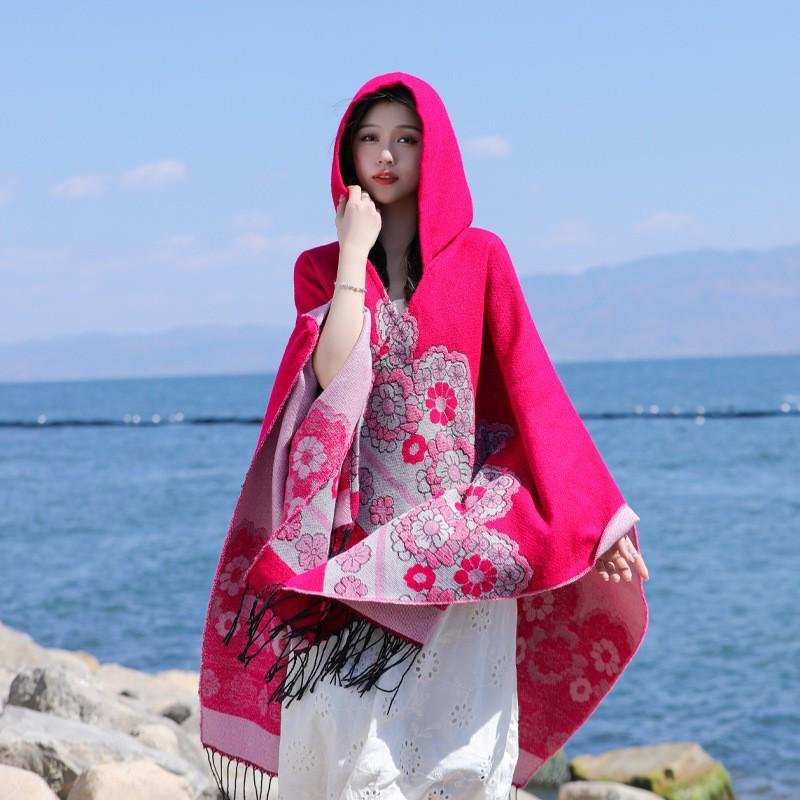 Yunnan Dali Ethnic Style Women's Warm Hooded Scarf Cloak