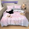 3pcs 50th Anniversary Hello Kitty Printed Quilt Set - Includes 1 Quilt Cover and 2 Pillowcases, Machine Washable - Suitable for All Seasons.W002