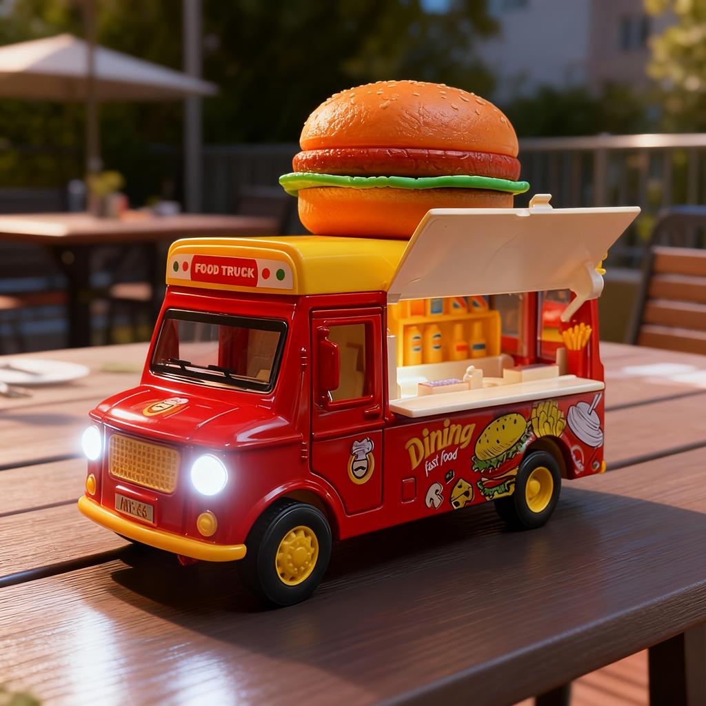 Simulación Aleación Helado Hamburguesa Comida Rápida Camión Modelo Sonido y Luz Rebote Coche de Juguete para Niños Regalo