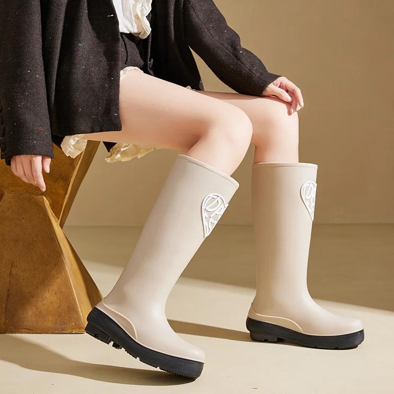 Fashion New-style Women's Waterproof High-cylinder Rain Boots Suitable for Outdoor Wear Work Water Shoes Rubber Shoes with Soft Soles