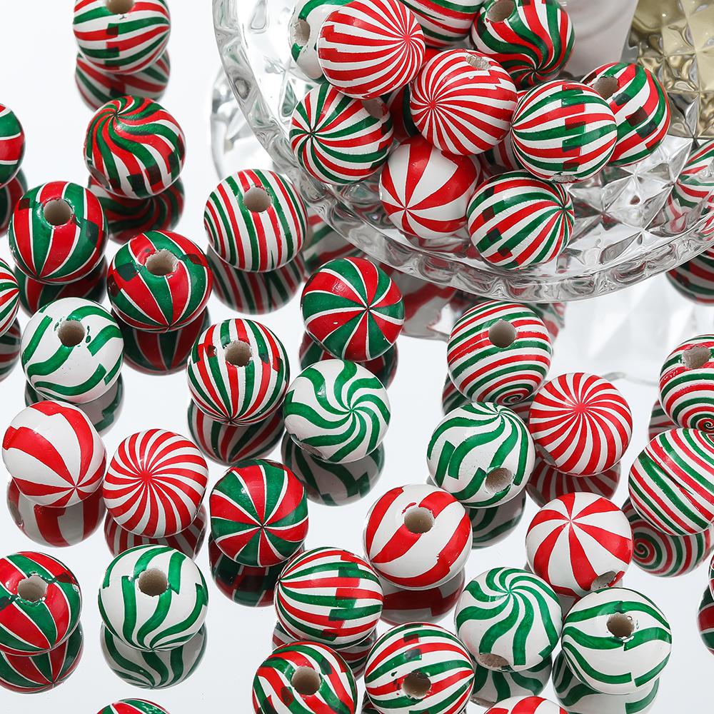 5/10Pcs Wooden Round Printed Beads Christmas Spacer Bead for DIY Bracelet Necklace Earrings Jewelry Making Accessories 16mm