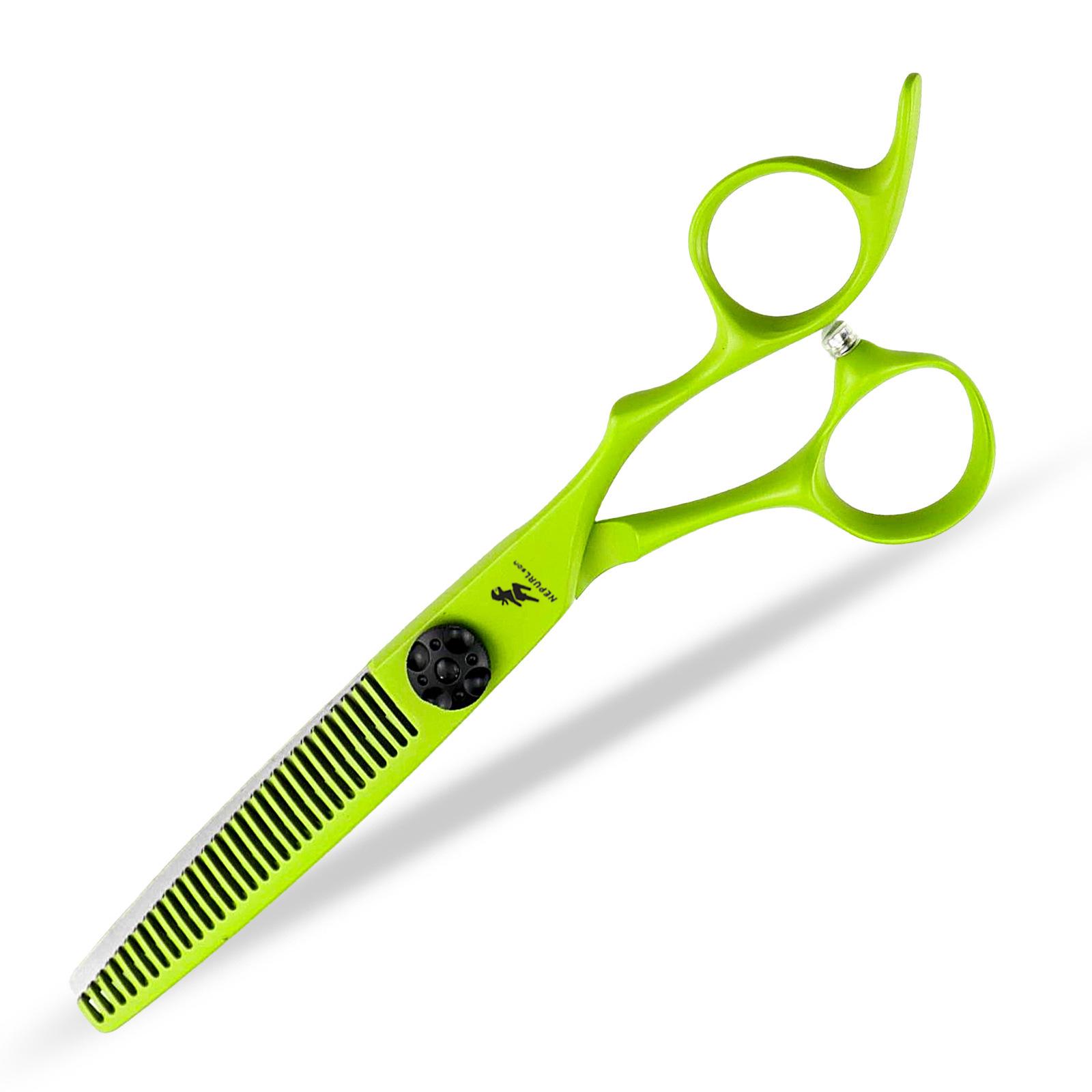6.0 Baked Paint Green Napsen Hairdressing Scissors: Straight, Serrated & Thinning.
