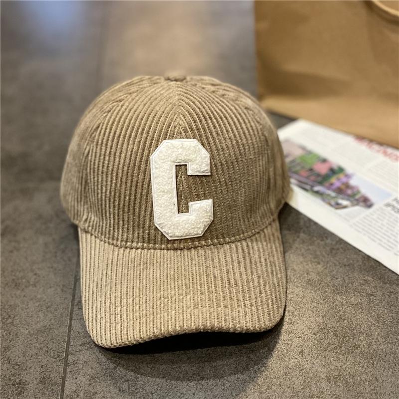 C shaped Baseball Hat for Women Corduroy Korean Style Trend Ins Style Versatile Thickened Autumn Student Bend Brim Baseball Hat for Men