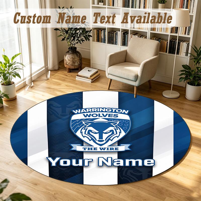 Round Rug Custom NameWarrington Wolves Pattern Non Slip Carpet Home Floor Decor